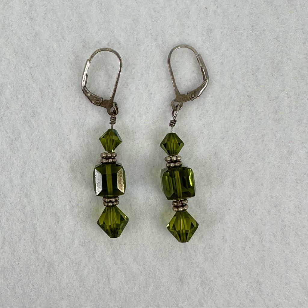 Silver Olive Crystal Dangle Earrings 35$